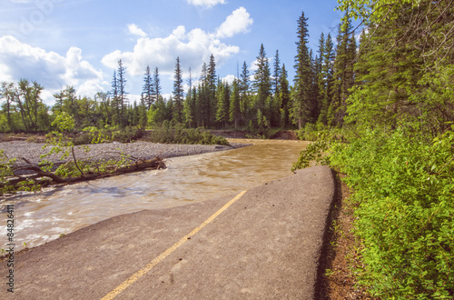 A destroyed pathway beside the Bow River from the Calgary 2013 flood.