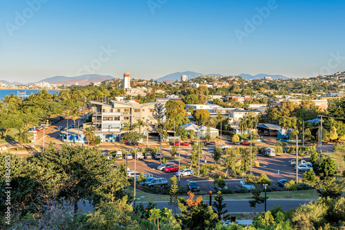 Tropical city at sunset from aerial view © autau