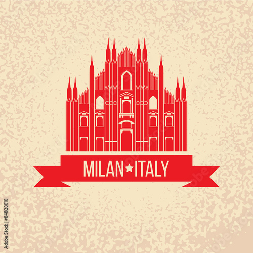 Grunge rubber stamp with symbol of Milan, Italy