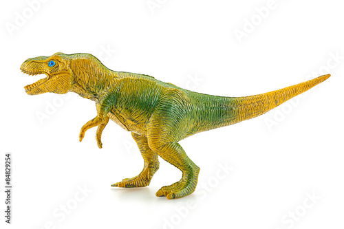 Tyrannosaurus dinosaur plastic figure toy model on white backgro