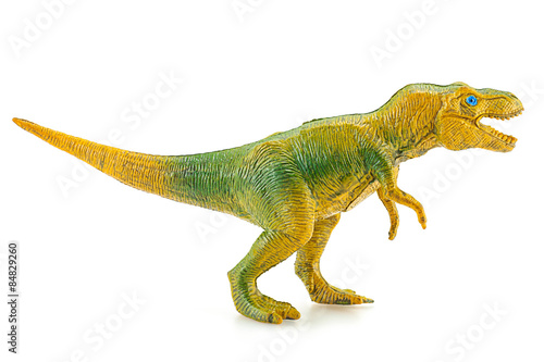 Tyrannosaurus dinosaur plastic figure toy model on white backgro
