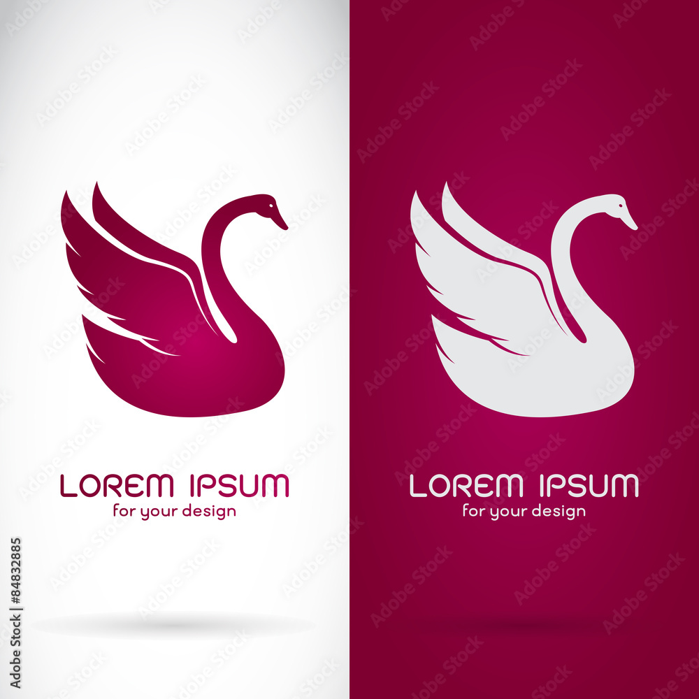Obraz premium Vector image of an swan design on white background and purple ba