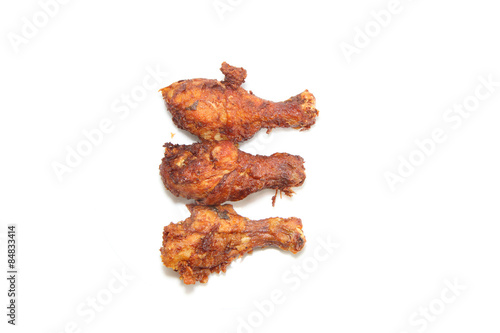 Chicken leg fried on white background