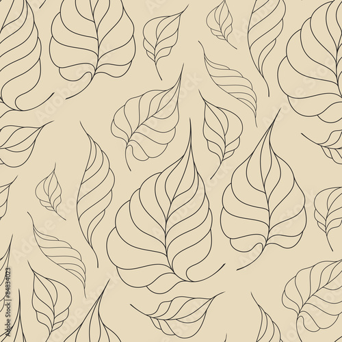 Fototapeta Seamless pattern with leaves in vintage style. 