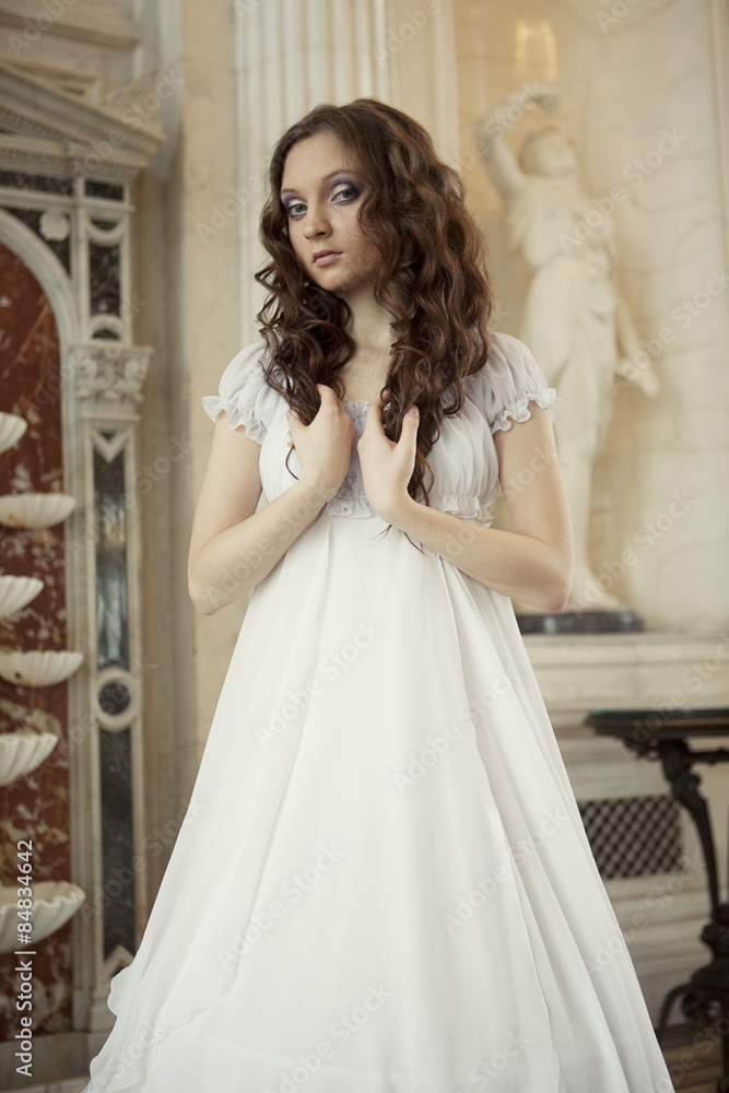 Fototapeta premium young victorian lady in white dress