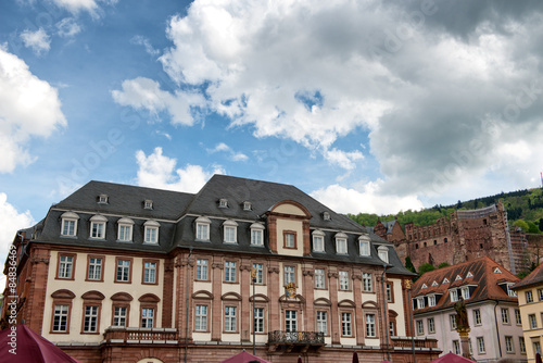 Facade of Town Hall with View of Heidelberg Castle
