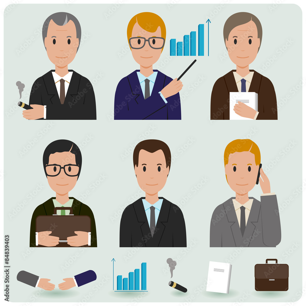Business people and icons set. Vector illustration Business people and icons set. Vector illustration