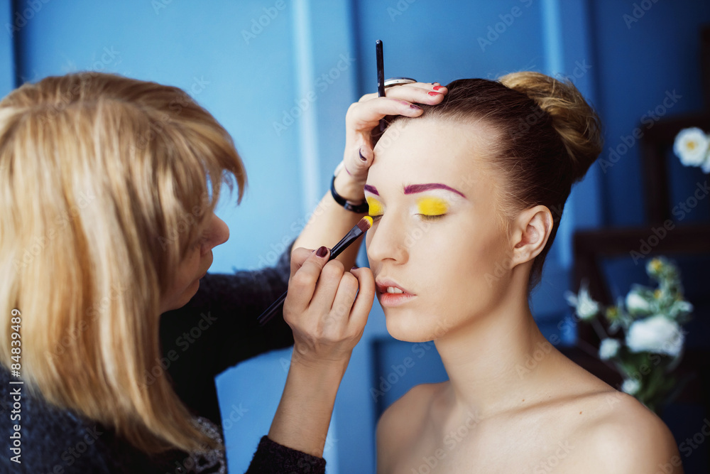 Professional makeup process. Artist is making face style 