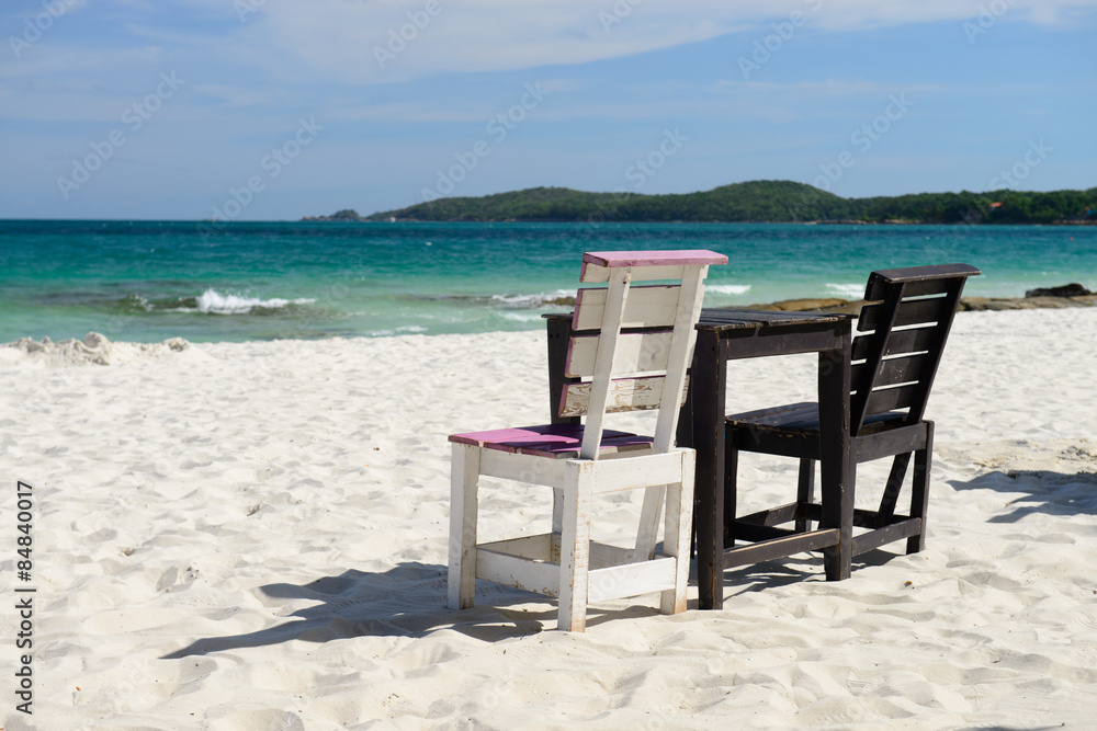 Tables on a beach