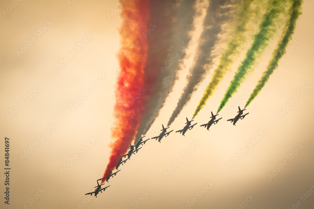 Frecce Tricolori: italian aerobatic Team performing 