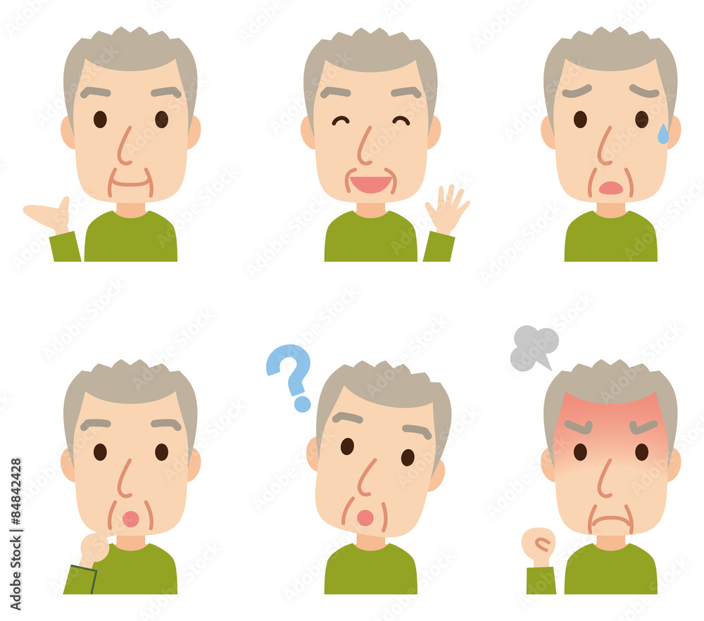 高齢者　男性　表情ポーズ　セット