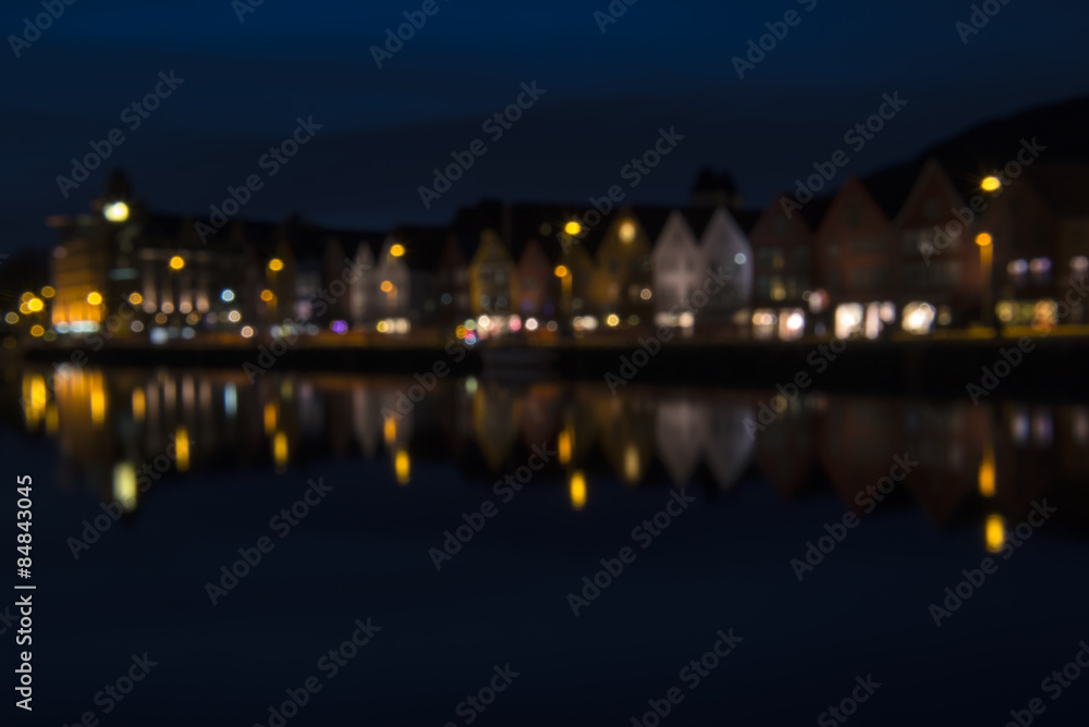 blured lights from Bergen city, Norway. 