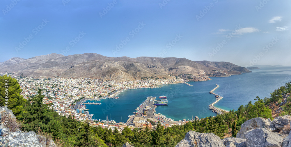 Panoramic view of Pothia capital of Kalymnos island in Dodecanese Greece