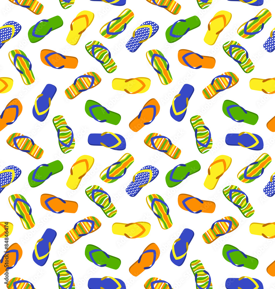 Seamless bright beach flip-flops summer pattern isolated on whit Seamless bright beach flip-flops summer pattern isolated on whit