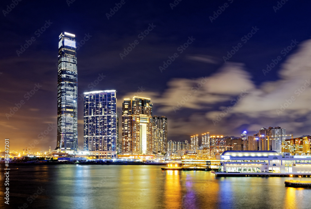 hong kong office buildings at night