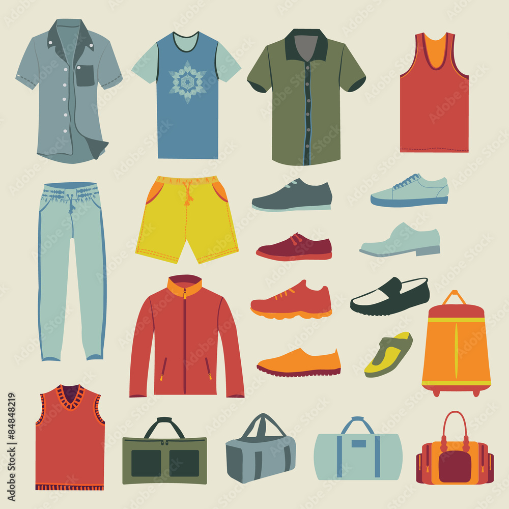 Set of Fashion men clothes and accessories icons Set of Fashion men clothes and accessories icons