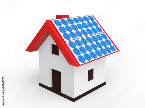 3d house with solar panels