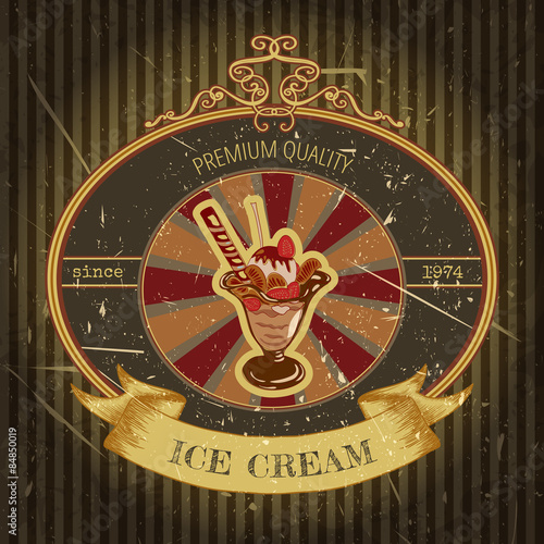 Template for design with hand drawn ice cream typography vintage poster
