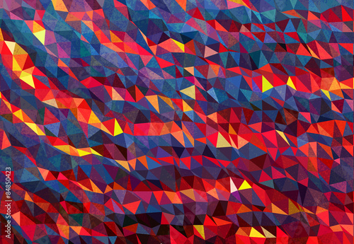 Blue and pink triangles background with grudge texture