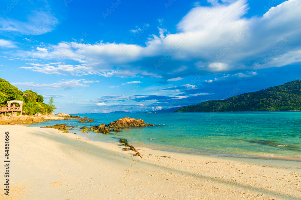 Beach and tropical Andaman sea with blue sky