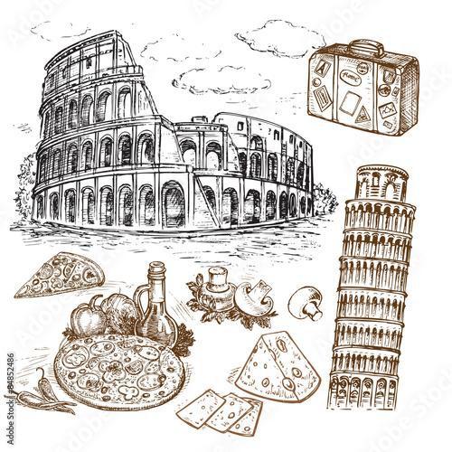 hand drawn travel set Rome