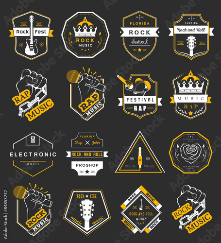 Set of Vector Badges Rock and Rap Music