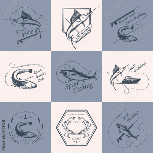 Big Set of Logos and Badges Spearfishing