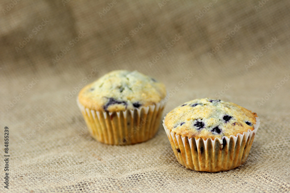 muffin on burlap sackcloth homemade