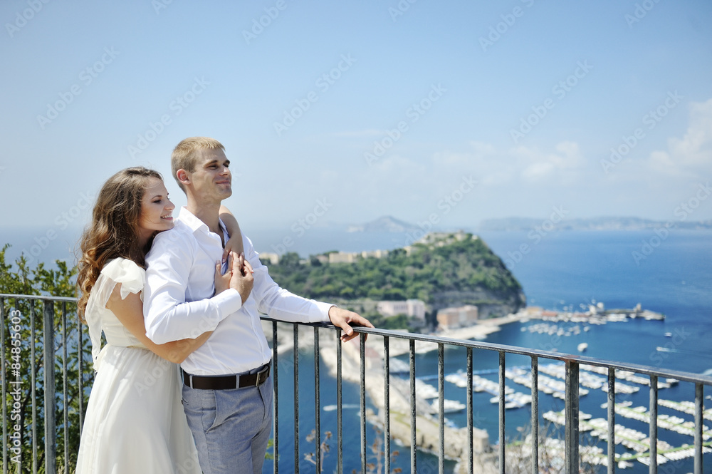 beautiful couple in wedding day in Naples, Italy