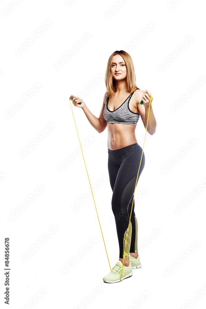 pretty fitness girl stay with jumping rope pretty fitness girl stay with jumping rope
