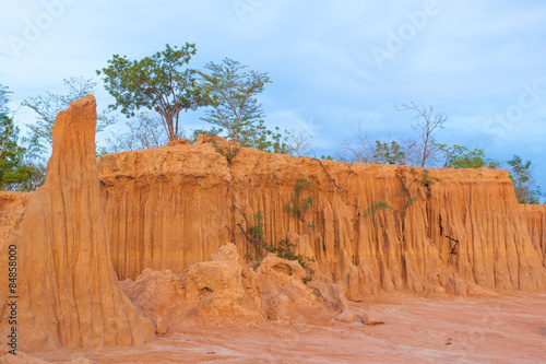 Erosion of ground, shapes similar to wall or cliff