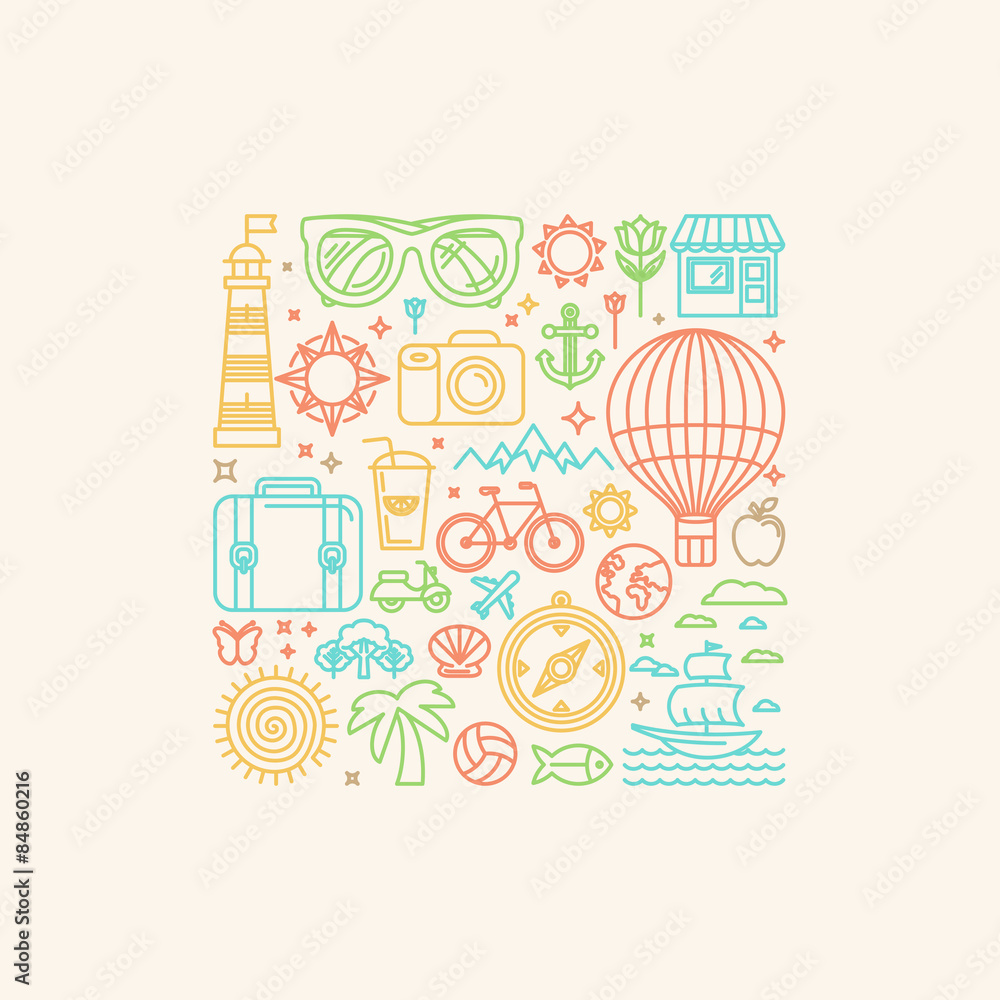 Vector illustration with summer icons Vector illustration with summer icons