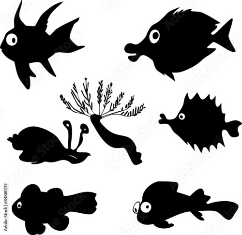 silhouettes of marine fish set photo