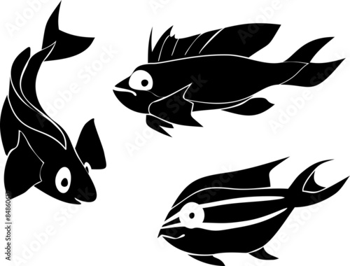silhouettes of marine fish set