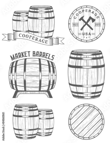 Vector set and logos cooperage workshops