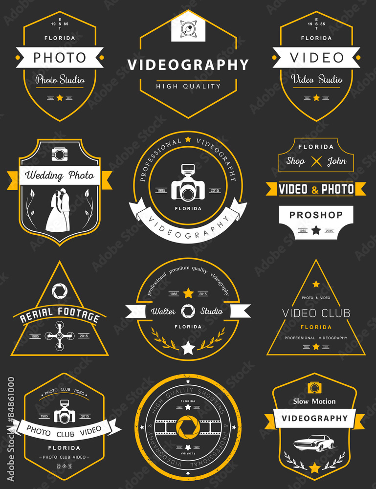 Naklejka premium Vector set of badges Photography and Videography