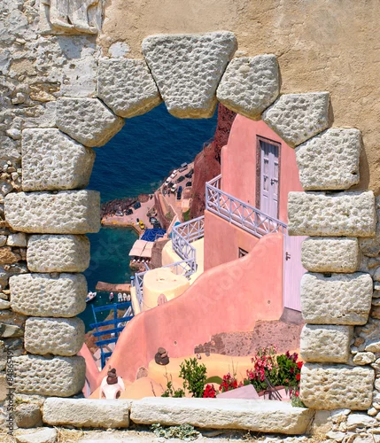Fototapeta Tradycyjna architektura wioski Oia na wyspie Santorini, Gre