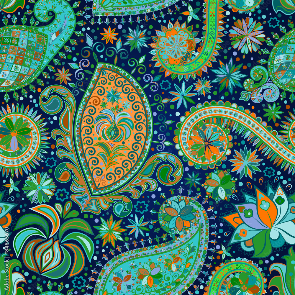 Fototapeta premium Vintage floral motif ethnic seamless background.