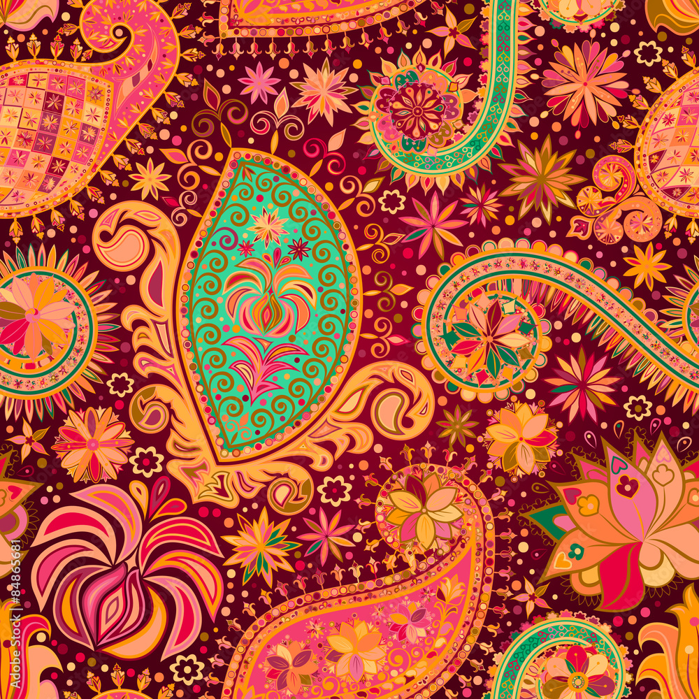 Fototapeta premium Vintage floral motif ethnic seamless background.