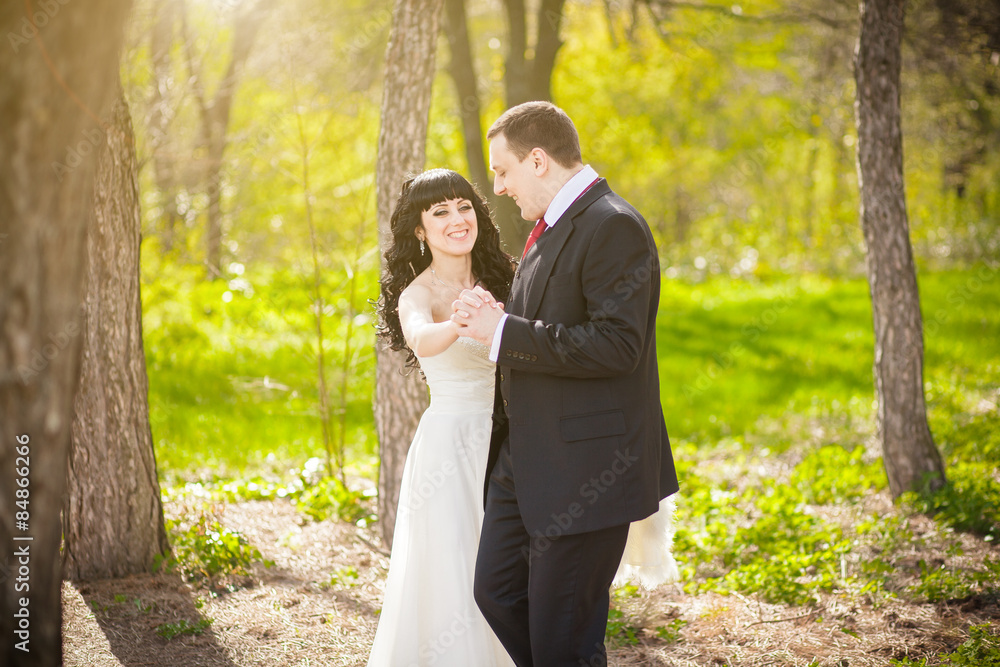 The bride and groom in a beautiful park The bride and groom in a beautiful park