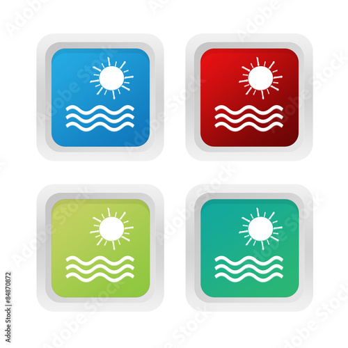 Set of squared colorful buttons with beach symbol