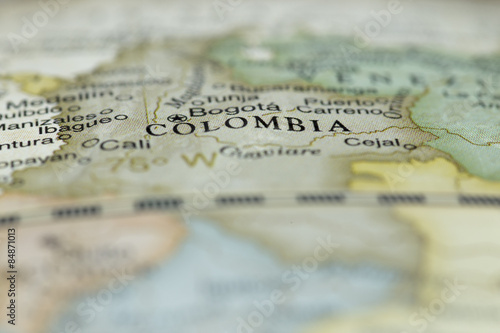 Macro of Columbia on a globe, narrow depth of field