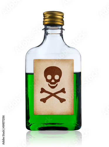 Old fashioned poison bottle with label, isolated.