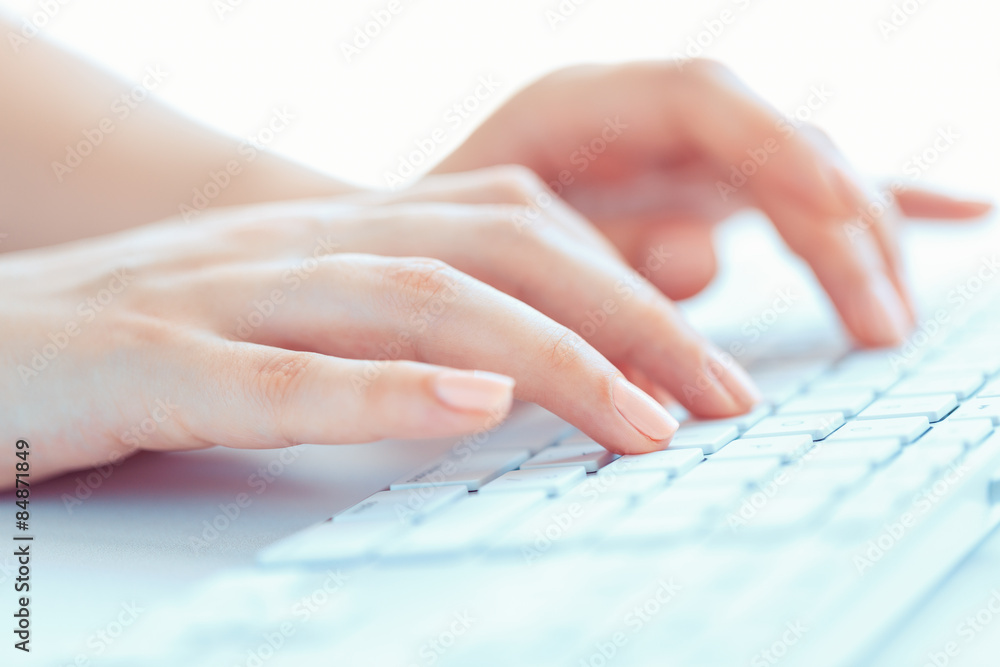 Female woman office worker typing on the keyboard Female woman office worker typing on the keyboard