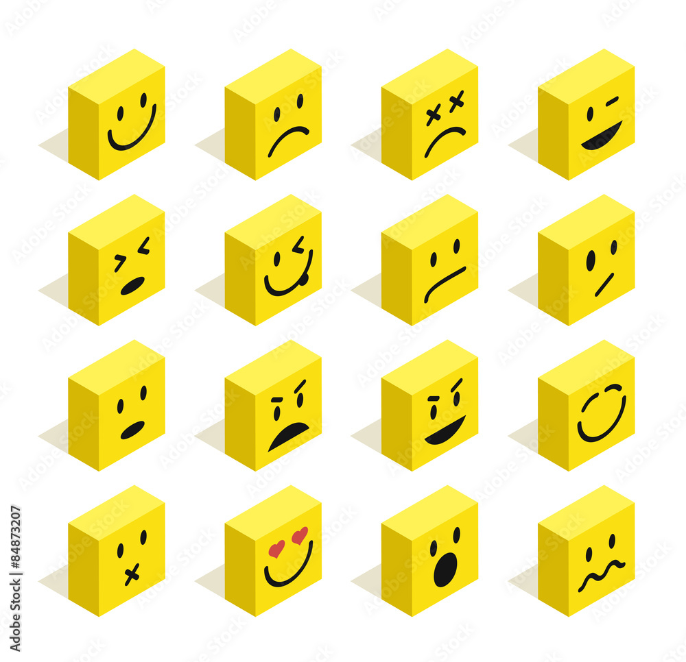 Obraz premium Flat isometric Emoticons set illustration