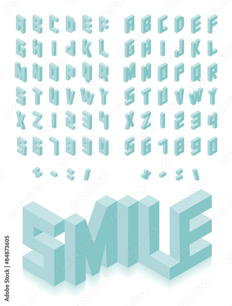 Fototapeta premium Isometric 3d type font set