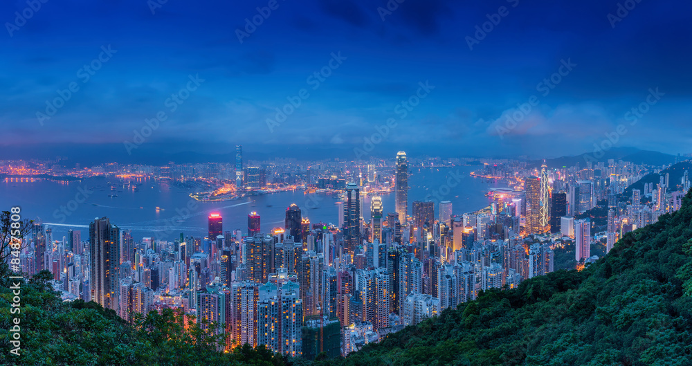 Naklejka premium Hong Kong skyline. View from Victoria Peak.
