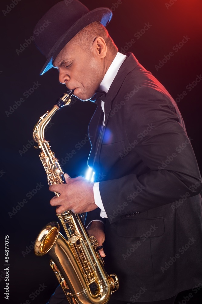 Naklejka premium Jazz, Saxophone, Saxophonist.