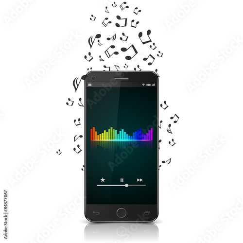 Smartphone with music notes, Digital Equalizer,vector