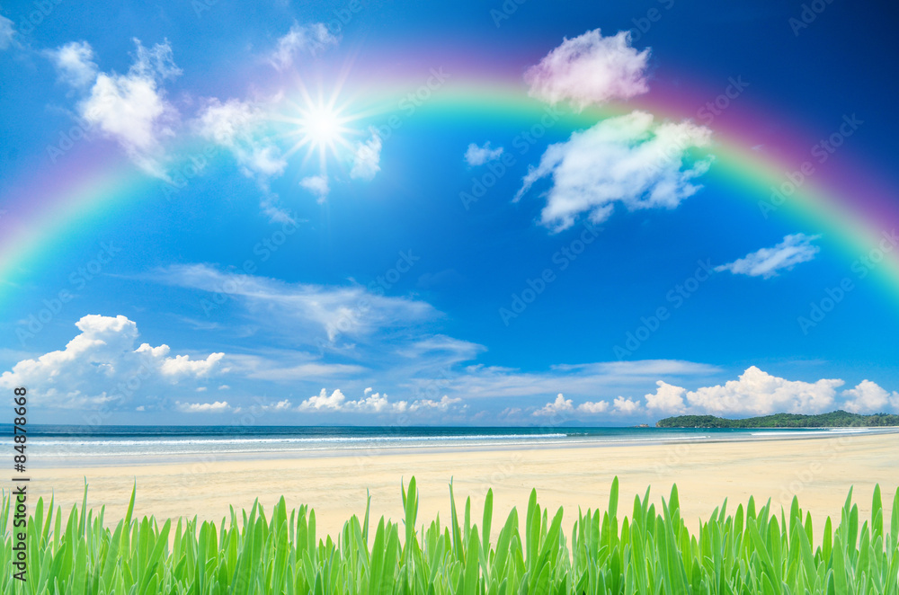 rainbow over blue sky rainbow over blue sky